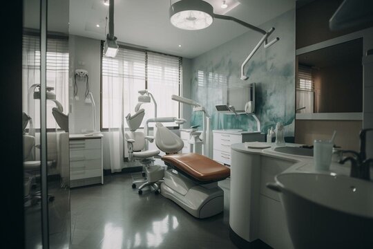 Inside dental clinic with equipment. Generative AI