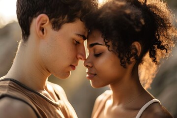 Image of young african american couple loving each other outdoors