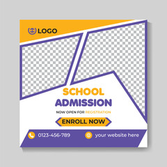 Creative modern school admission education social media post design back to school web banner template