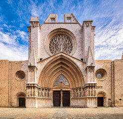 Tarragona Cathedral - The South East facade of Tarragona Metropolitan Cathedral from Pla de la Seu...