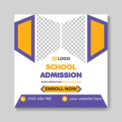 Creative modern school admission education social media post design back to school web banner template