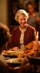 Senior Lady Hosting Festive Thanksgiving Dialogue