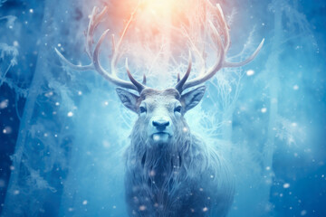 Majestic Reindeer Amidst Winter's Snowy Bliss