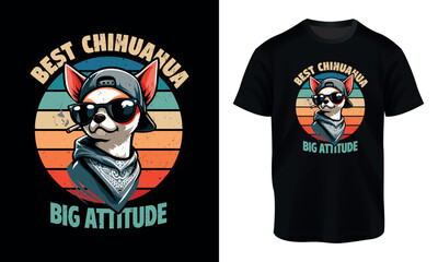 Chihuahua t shirt design, pet dog t shirt vector illustration, retro vintage chihuahua