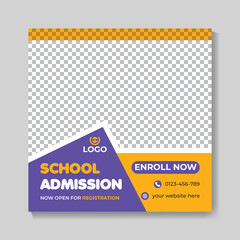Modern school admission education social media post design creative back to school web banner template