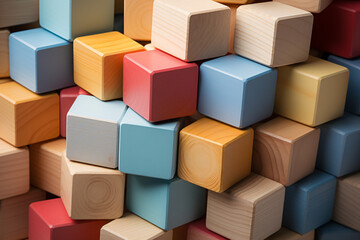 Obraz premium Close-up of colorful wooden blocks in an orderly stack