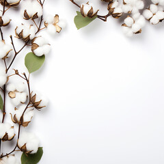 Flowers composition. Cotton flowers on white background. Flat lay, top view