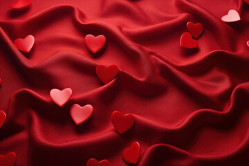 Red Heart on Curved Fabric Background. Love hearts wallpaper, wedding hearts, and red fabric background