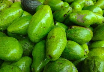Stack of avocados for sale in a fruit store