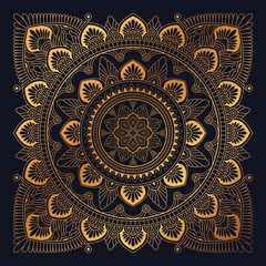 Square Golden floral Mandala Ornament Pattern design vector illustration on dark background        