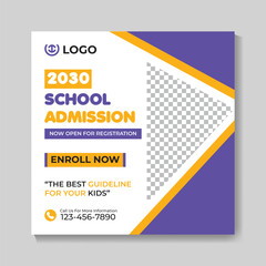 Creative school admission education social media post design modern back to school web banner template