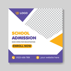 Creative school admission education social media post design modern back to school web banner template