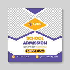 Creative school admission education social media post design modern back to school web banner template