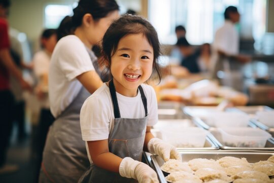 Young Volunteer Serving Food at a Community Shelter 
