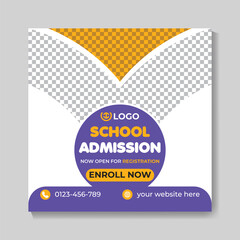Fototapeta premium Creative school admission education social media post design modern back to school web banner template