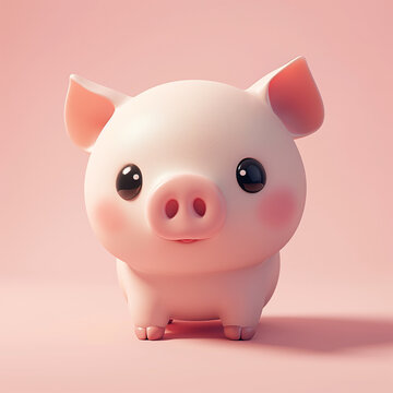 cute little pig isometric 3d soft light pastel background