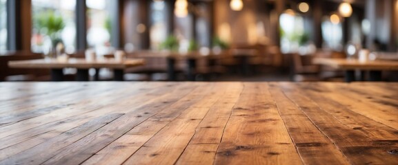 Blurred Empty Wooden Table Background Cafe/Restaurant Table, Wooden Table, Copy Space