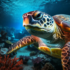 Obraz premium Image of a sea turtle swimming in the sea.