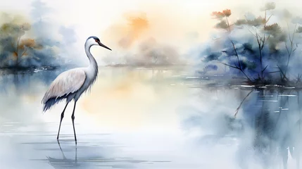 Foto op Canvas Watercolor picture of a crane. © Gun