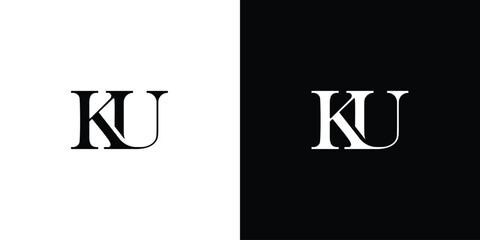 The abstract UK or KU Abstract Letters Logo monogram in black and white color