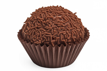 Traditional Brazilian brigadeiro isolated on white background.