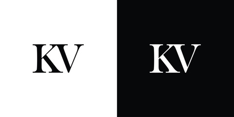The abstract KV or VK Abstract Letters Logo monogram in black and white color - obrazy, fototapety, plakaty