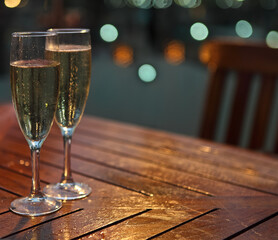 Champagne in the glasses on the table