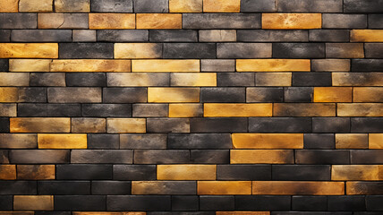 Black and yellow brick texture,  dark and gold stone wall texture background, 