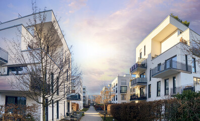 Cityscape of a residential area with modern apartment buildings, new sustainable urban landscape in the city - 701059373