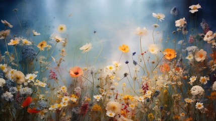 Fototapeta na wymiar A dreamy arrangement of wildflowers creating a visually stunning floral background.