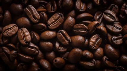 Obraz premium close-up picture of coffee beans, for a coffe shop, roasted coffee beans for cappucino, hot beverage, coffee shop, organic coffee