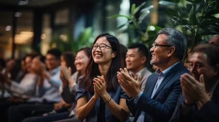 Foto op Canvas Target growth, finance team and diversity of business group clapping for support and happiness. Company success. Generative AI © Vilaysack