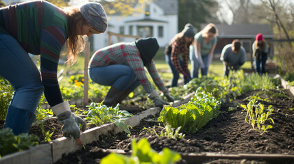Community gardening initiative turning concrete urban space green, AI Generated
