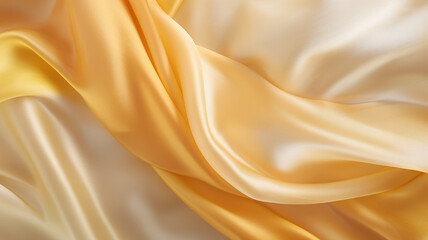 Golden silk, yellow and gold silky fabric, satin cloth, close-up picture of a piece of cloth, waves of fabric, fashion, luxury fabric, background texture, fabric texture, - obrazy, fototapety, plakaty