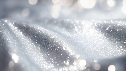 Silver glitter fabric, shiny silver fabric with sequin,  sparkly fabric background with bokeh...