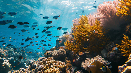 Fototapeta na wymiar Healthy coral reefs boosting fishing and tourism, AI Generated