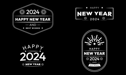 Fototapeta na wymiar Happy New Year Badge Logo Set ,set of vintage labels, 2024 Badge Collection, New Year 2024 Badge Collection, Set of 2024 Badge Logos