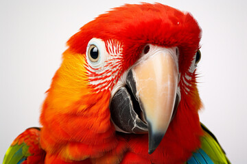 Fototapeta premium Colorful Parrot close-up portrait on a white background. 