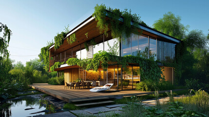 Fototapeta na wymiar Image of house entirely powered by green energy, AI Generated