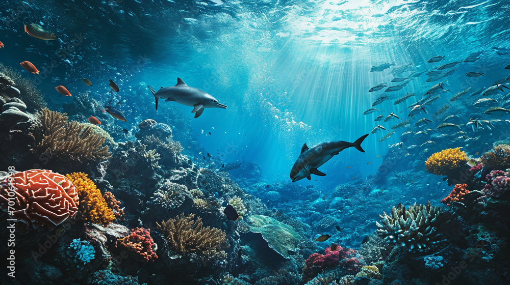 Wall mural Marine wildlife prospering in clean ocean, AI Generated