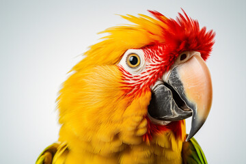 Fototapeta premium Colorful Parrot close-up portrait on a white background. 