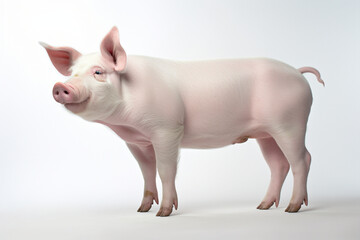 Pig standing on a white background. Animal side portrait.	
