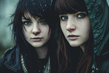 Obraz premium emo girls, portrait of a young lady with bright eye makeup. close-up of face. youth subculture, fans of musical trends.