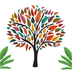  colorful tree with vibrant leaves hanging branches vector design white background
