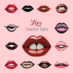 lips set. Lips vector bundle. Vector illustration of sexy doodle woman's lips. Lips tracing. Female mouth. Lip kiss vector. 
