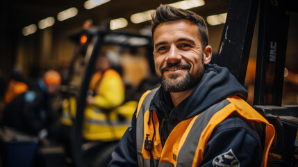 Obraz premium Smiling forklift driver