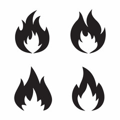 Fire icon set. Fire flame symbol. Bonfire silhouette logotype.
