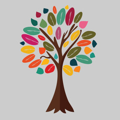 tree vector elegant custom colorful with vibrant leaves hanging branches illustration