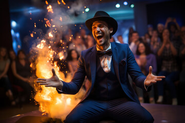 A magic trick unfolding on stage, leaving the audience in awe and wonder at the unexpected...