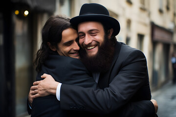 two persons hugging on the street, religious, two persons having a hug, hug